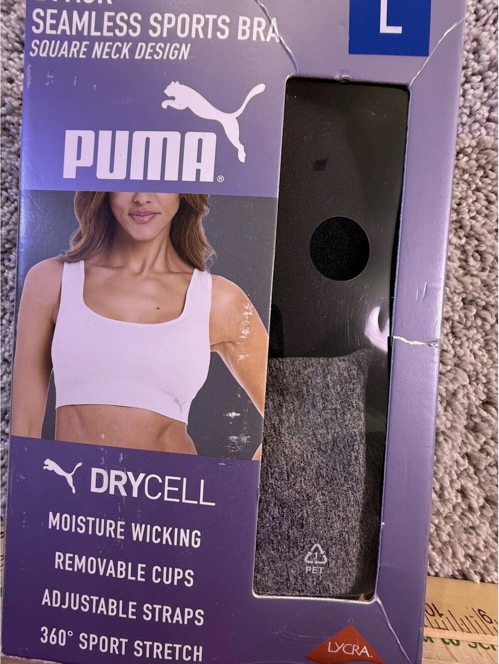 NWT Puma Women’s Seamless Sports Bra Square Neck Size Large 2 Pack Costco